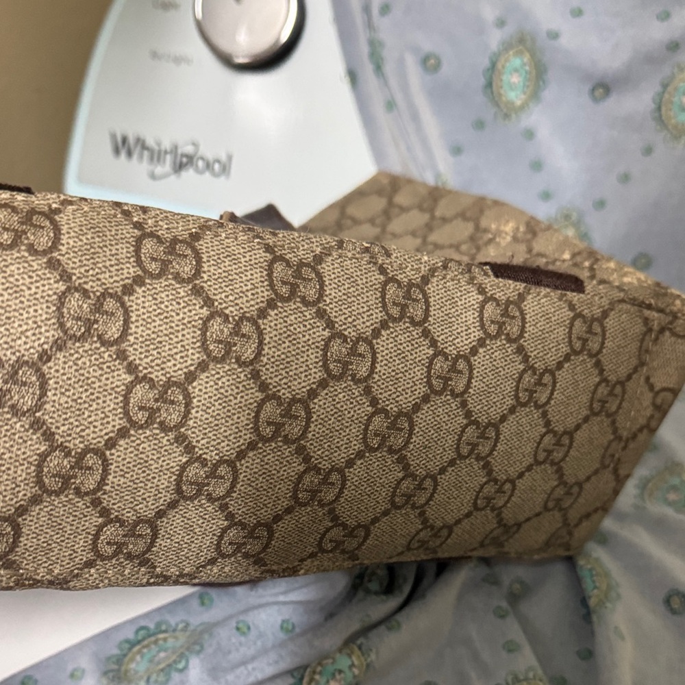 Gucci Beige Monogram Canvas Tote with Brown Leather Trim and Matching Pouch - Picture 10 of 14